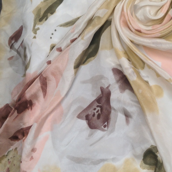 Vintage Georgiou Floral Scarf Olive Mauve Roses 30" Square Cottage Core - Picture 6 of 10